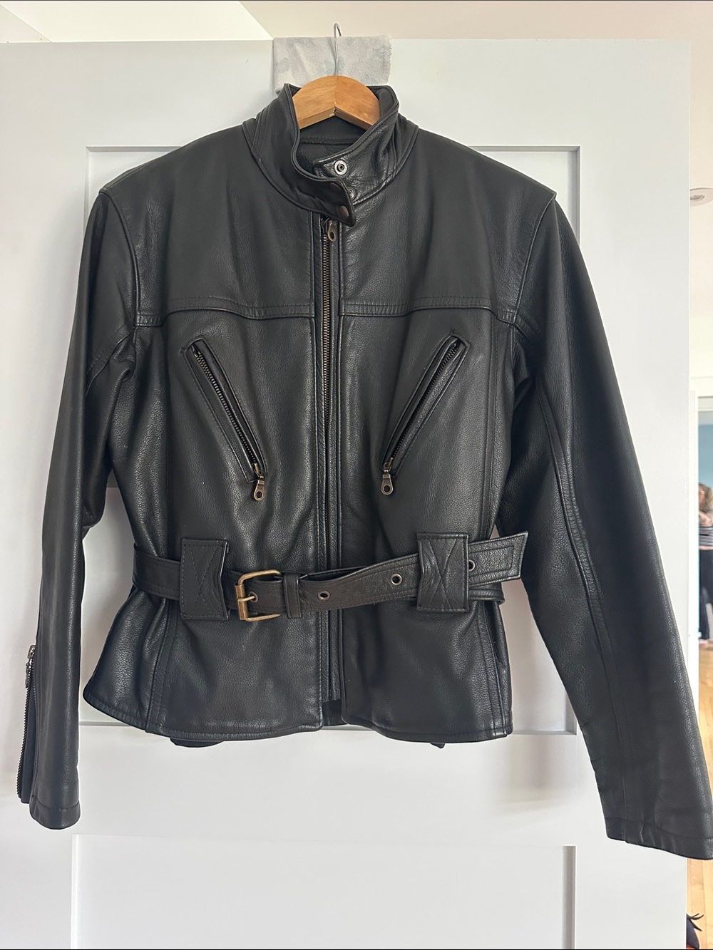 Vintage Akoury Cuirs black thick leather moto jacket medium